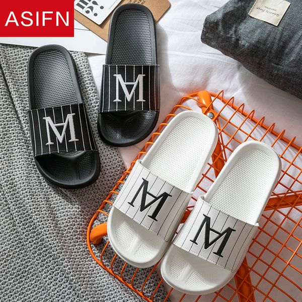 

asifn women men fashion slippers classic vertical stripes summer slides couples floor non-slip simple slippers female sandals, Black