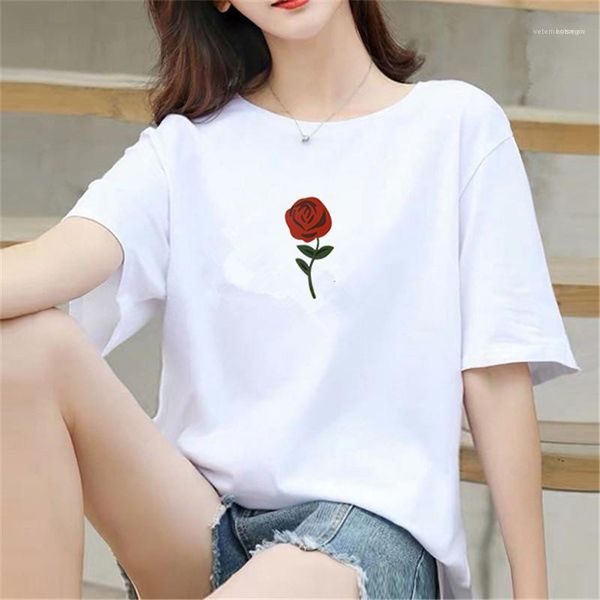 

tshirts моды с коротким рукавом конструктора женщин лето одежда цветочный печати женская casual tees pure color обычная длина, White