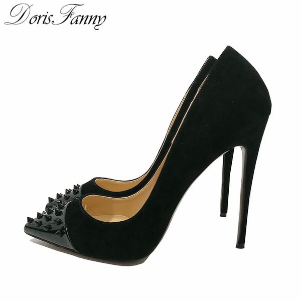 

doris fanny women pumps heeled shoes black pointed toe high heel shoes stiletto high heels ladies 12  8 cm big size 42