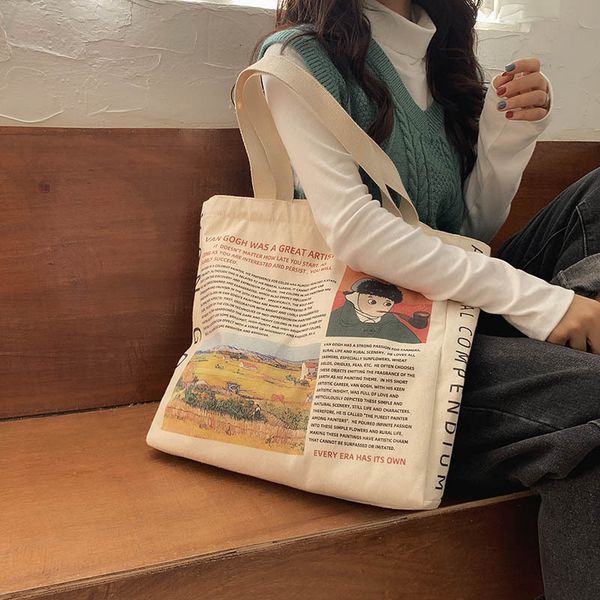 

new design women canvas shoulder bag van gogh print storage shopping bags students book bag cotton ladies cloth handbags tote
