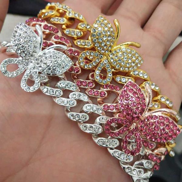 

hip hop butterfly bracelets for women and men 12mm cuban link chain zircon crystal bangle and bracelet punk jewelry pulseras, Black