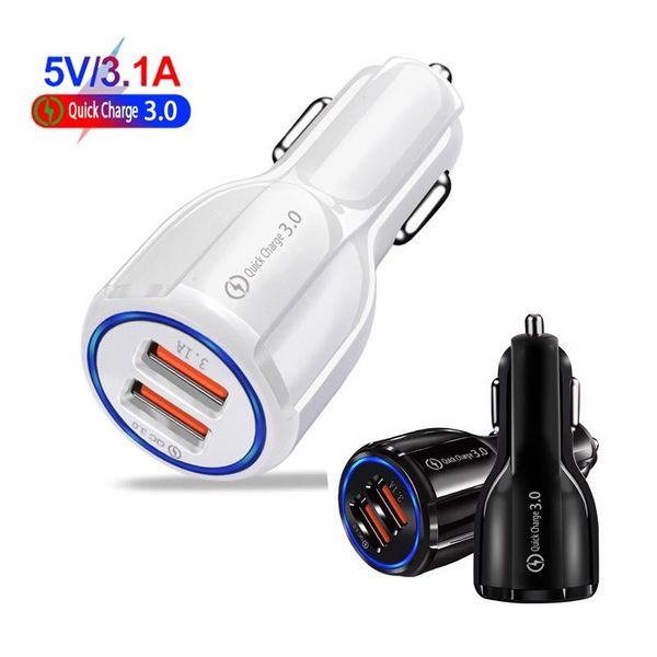 

quick charge qc3.0 dual usb car on-board charger car adapter for cell phone smart phone 3.1a fast recharge for mobile phones