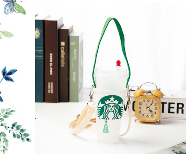 

the latest portable canvas starbucks coffee cup holder hand crank cotton beverage cup holder heat insulation canvas bag cup holder