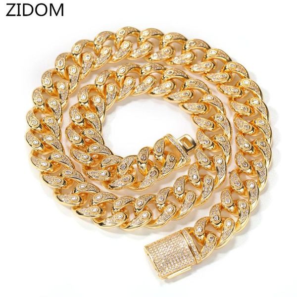

2020 new men hip hop iced out bling cuban chain necklace micro pave zircon 15mm width cuban chains necklaces hiphop jewelry, Silver
