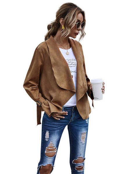 

solid color cardigan jackets womens designer lapel neck suede soft coats autumn winter loose long sleeve women outerwear clothing, Black;brown