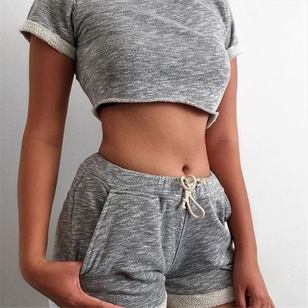 

new summer women sets cropped shorts set 2 pieces sets women s tracksuit cotton blend t shirts shorts, Gray