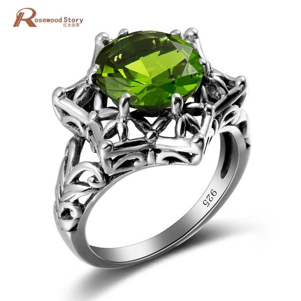 

admirable princess cut created peridot rings for women vintage fashion 925 silver olive wedding ring fashion excellent jewelry, Golden;silver