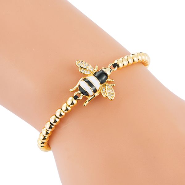 

2020 charm bracelet for lover high class dropping oil copper bee copper pendant inlaid with zircon drawstring bracelet for lover, Golden;silver