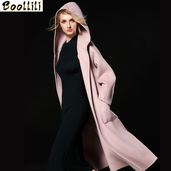 

boollili coat women korean elegant double-sided wool coat women ladies coats hooded jacket abrigos mujer invierno 2020, Black