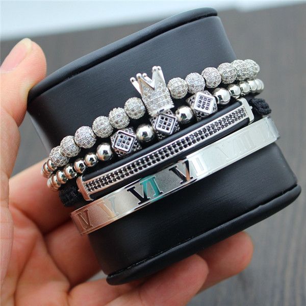 

3pcssetroman numeral titanium steel bracelet couple braceletcrownfor loversbracelets for women men luxury jewelry, Golden;silver