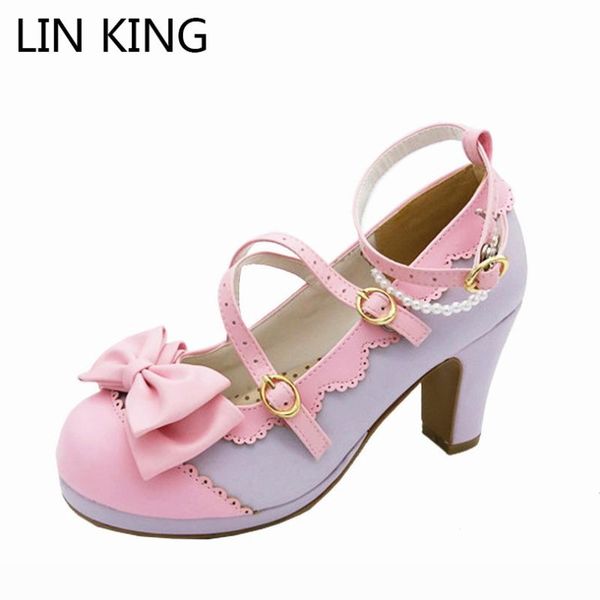 

lin king большого размера сладкой женщина круглого toe лолита pumps весна осень kawaii принцесса обувь женской высокий каблук cosplay партия, Black