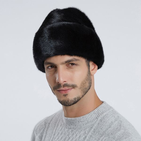 

beanies mink leather hat men warm protection ear cap size:56cm-60cm soviet army badge russia ushanka bomber hats