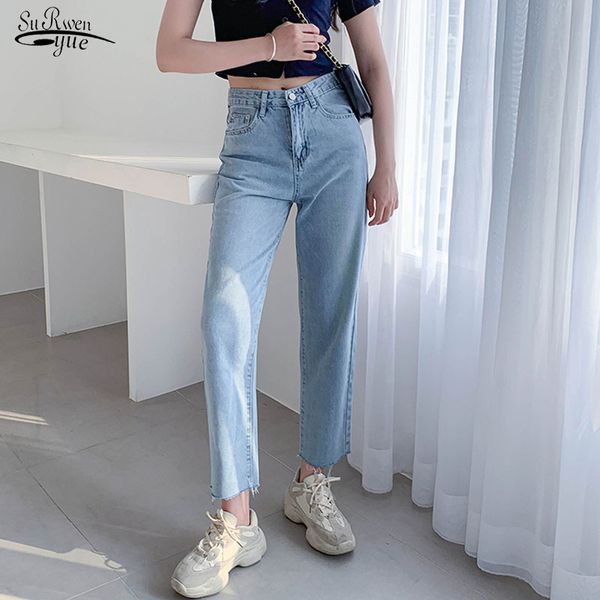 

2020 women jeans casual straight high waist trousers pants for ladies grils ankle length thin vintage blue gray capri-pants 9658