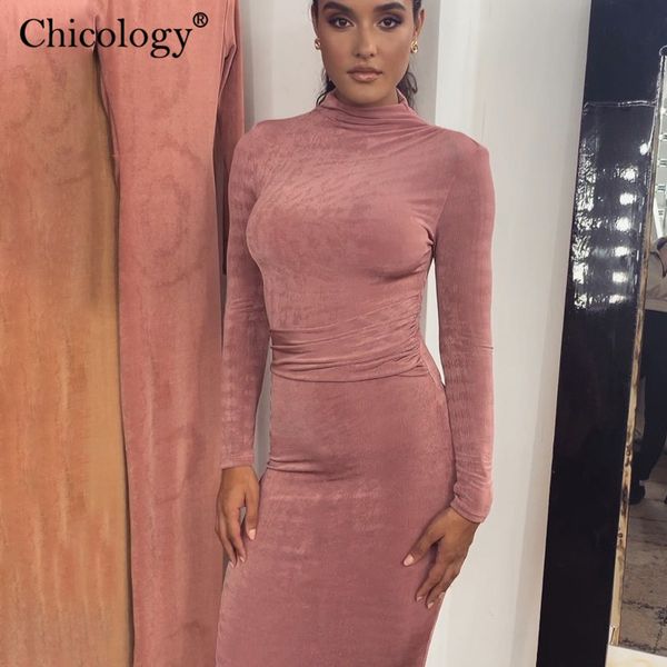 

chicology bandage elegant lady midi dress long sleeve bodycon women 2020 autumn winter party club female office clothes, Black;gray