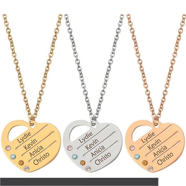 

customized name necklace personalized jewelry 4 crystal 4 custom name heart love pendant for men women link chain jewelry, Silver