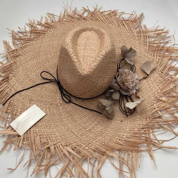 

lvtzj new 2020 round raffia wide brim straw hats summer sun hats for women with leisure beach lady flat gorras, Blue;gray