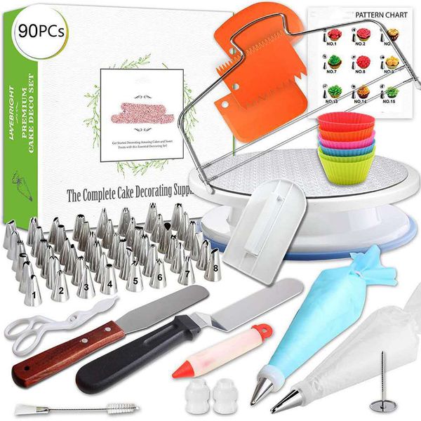 

90pcs pastry bag cake decorating kit turntable piping kitchen tip nozzle mold
