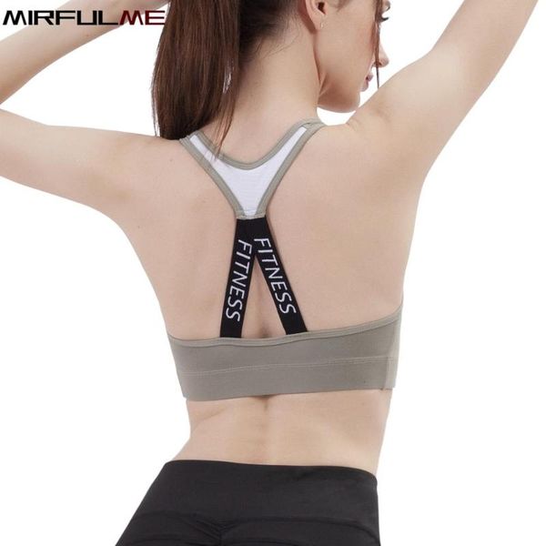 

women sport bras shockproof padded yoga bra breathable elastic gym mesh patchwork running vest letter fitness athletic vest, White;black