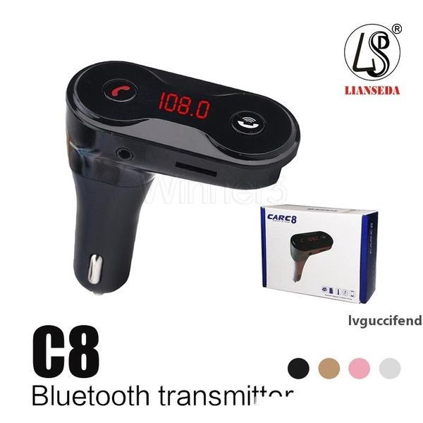 

car accessorie bluetooth adapter c8 fm transmitter bluetooth car kit hands fm radio adapter support tf card with retail box