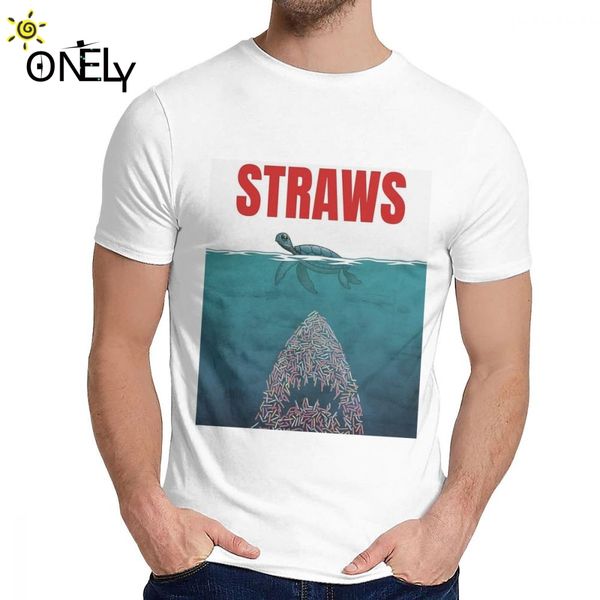 

t shirt straws shark sea cotton funny crewneck cartoon print t shirt