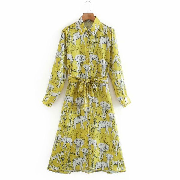 

kumsvag 2020 summer vintage women shirts dress long sleeve animal print loose sashes bow dresses female elegant fashion dress, Black;gray