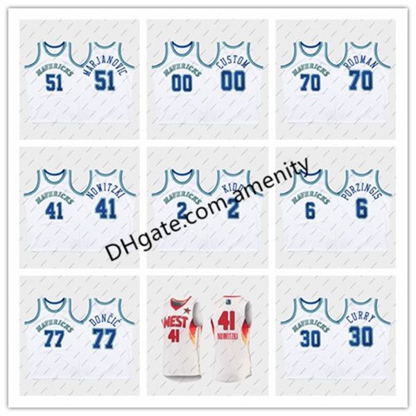 

mavericks dallas 51 marjanovic 77 doncic 41 nowitzki 6 porzingis white retro dirk kristaps luka basketball jersey classic jersey 02, Black