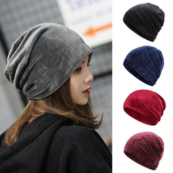 

lady outdoor solid color plush beanies hats men caps for women casual bonnets ladies cycling streetwear fashion velvet hats caps, Blue;gray