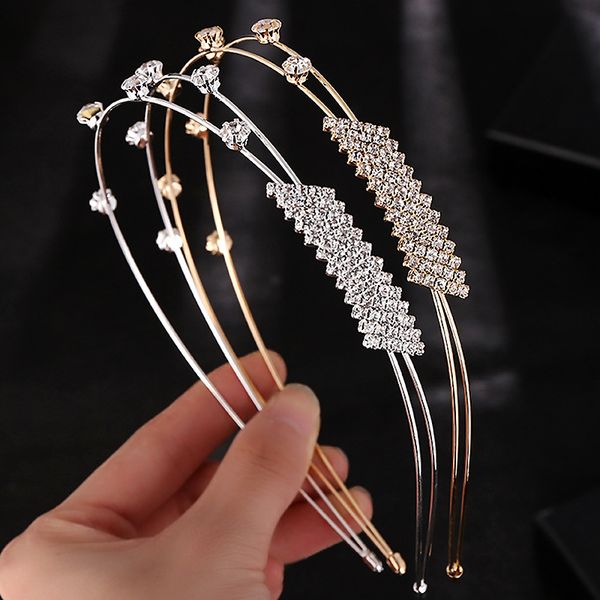 

hair clips & barrettes simple women decoration bridsl rhinestone headband elegant hoop diamante hairband for wedding party, Golden;silver