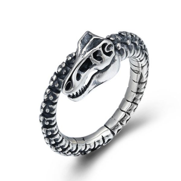 

925 sterling silver jewelry punk creative dinosaur skeleton adjustable ring men women initial statement love ring