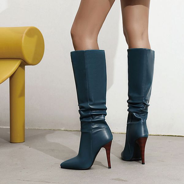 

lsewilly pu leather knee high boots leather concise female pointed toe high heels pumps party shoes woman, Black