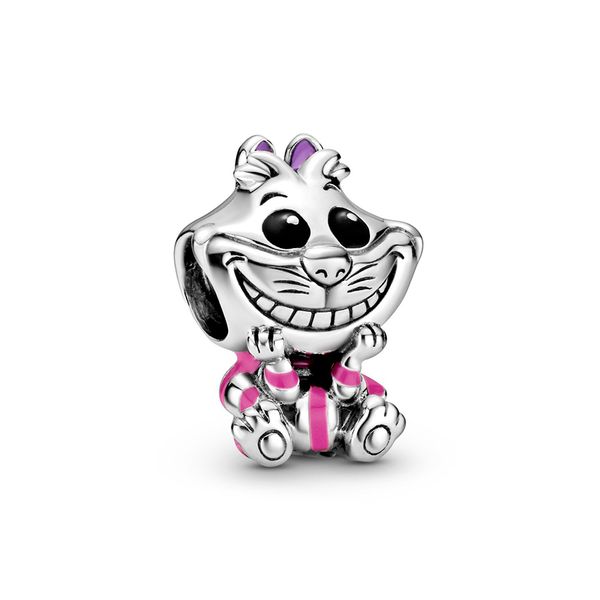 

аутентичные 925 дизайнерские подвески стерлингового серебра алиса в стране чудес cheshire cat шарм шариков diy для ювелирных изделий моды де, Black