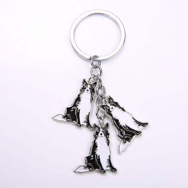 

border collie dog pendant key chains for men women metal bag charm car keychain key ring jewelry gifts, Silver