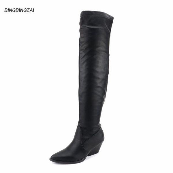 

bbzai new pattern superior quality shoes woman fashion over the knee boots heel height 3-5cm pumps round toe women's boots 3-12, Black