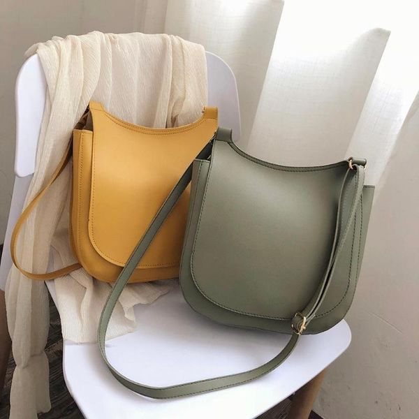 

Women Fashion Wide Solid Color Shoulder Handbags Female Simple PU Leather Women Large Capacity Pure Color Flap Crossbody Bags