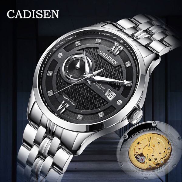 

cadisen mechanical watch men luxury automatic watch for men miyota 8217 stainless steel sport watches for relogio masculino, Slivery;brown