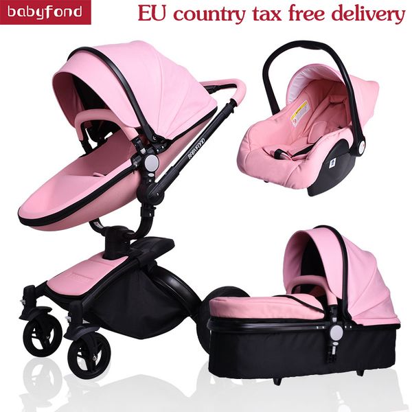 

brand 3 in 1 baby stroller leather two-way absorbers baby car cart trolley europe pram gift babyfond aulon