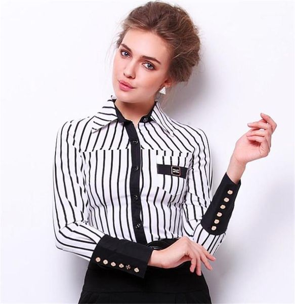 

shirt fashion striped printed slim shirts designer womens polyester luxury womens dress, White