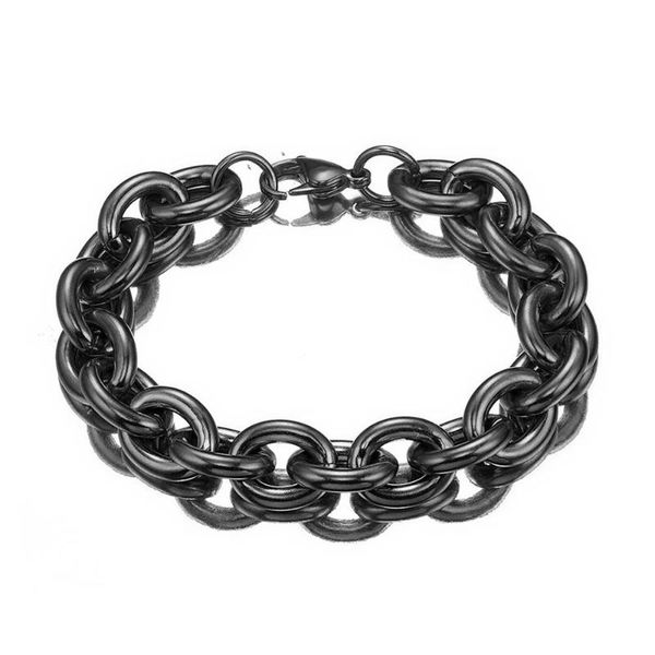 

11/13/15mmtrendy black color stainless steel rolo link oval chain mens womens bracelet wristband unisex's jewelry 7-11" optional