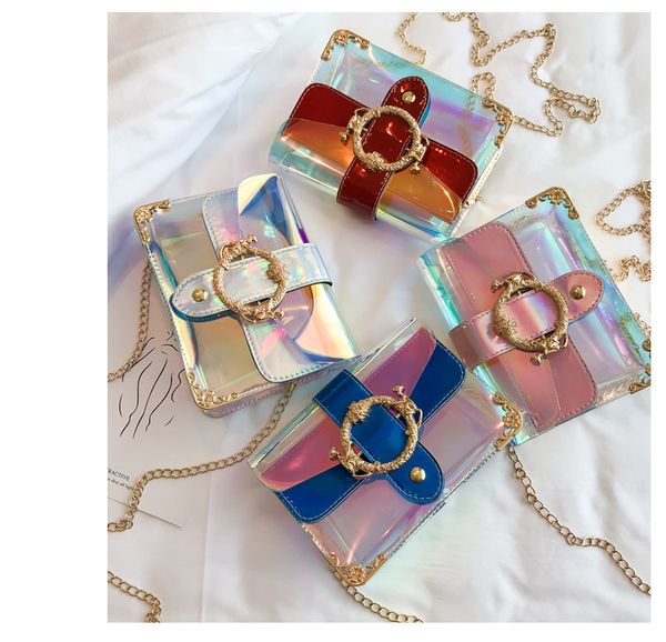 

Transparent Clear Chain Shoulder Bag Summer Women Girls Colorful Laser Flap Bag Fashion Travel Beach Holographic Crossbody Bag dc237