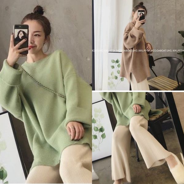 

early autumn women's pants pantssweater wide leg pantsclothing new 2020 western style slimming match temperament fashion suit sweater w, Gray