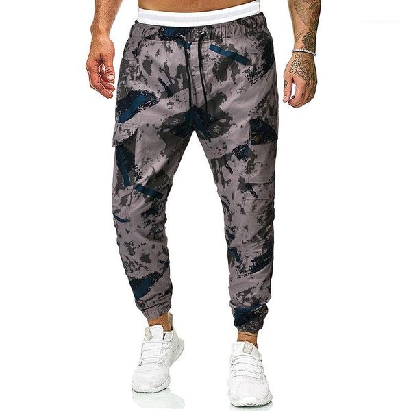 

pants autumn winter contrast color males fashion style pants pockets designer trousers mens camouflage cargo, Black