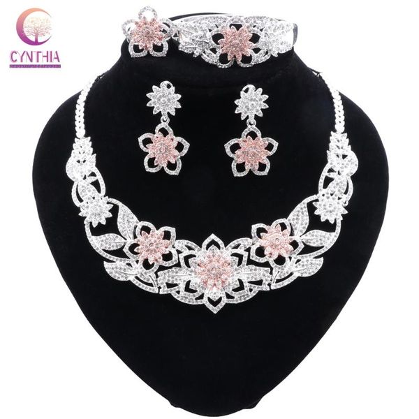 

cynthia fine jewelry sets fashion women wedding bride necklace bracelet earrings ring set african women jewelry sets, Silver