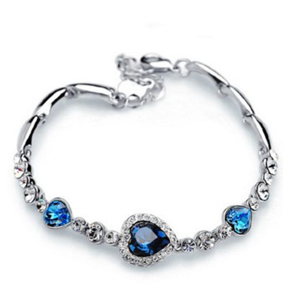 

fashion charm heart chain bracelet natural blue crystal bracelet for women wedding jewelry gifts, Black
