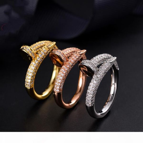 

cross-border style jewelry plated with new 18k gold nail ring female full diamond luxury custom ring size 6, 7, 8, 9, Golden;silver