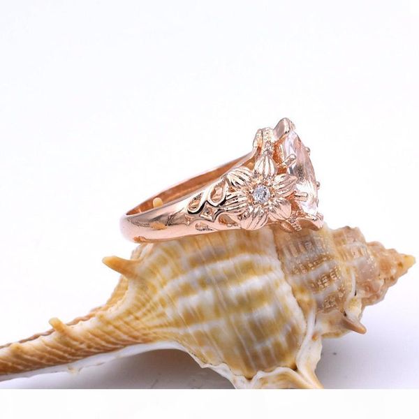 

euramerican elegant fashion women's ring plated rose gold color unique white zircon flower engagement ring jewelry anillos, Golden;silver