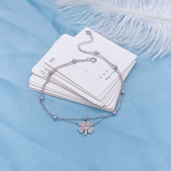 

Korean hipster four-leaf clover anklet S925 sterling silver inlaid lucky flower women's online popular fashion accessories Hot sale in Korea