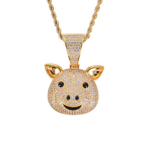 

Piggy hip-hop Pendant Zodiac Pig Gold Necklace Cute Little Animal Micro-zircon Pendant Europe and America style