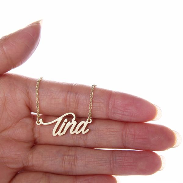 

script pendant tina name necklace for women/girl gold color stainless steel popular nameplate letters jewelry nl2417, Silver
