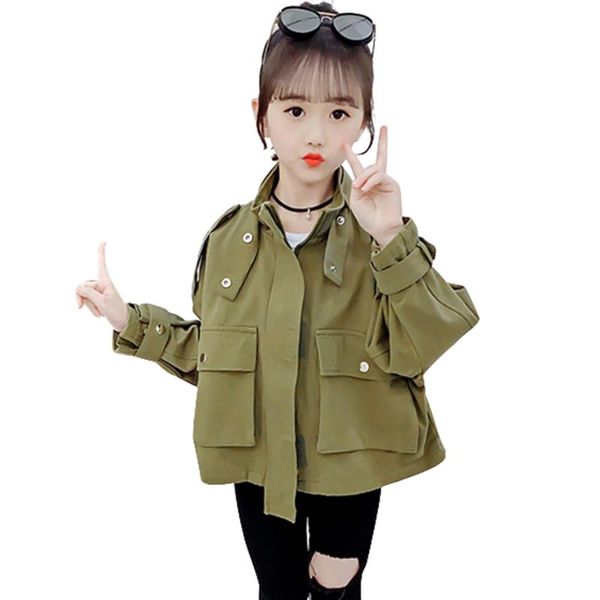 

girls cargo jacekt outerwear solid color coat girl casual style jacket girl spring autumn children's clothes for girls, Blue;gray