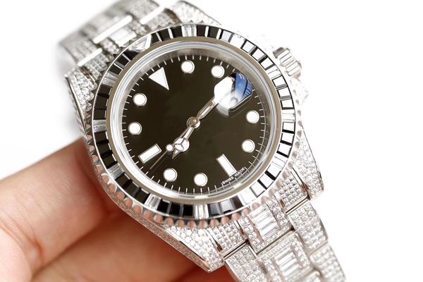 

diamond watch luxury mens watches 40mm diameter 3135 blue spring automatic watch mechanical movement 904l fine steel strap, Slivery;brown